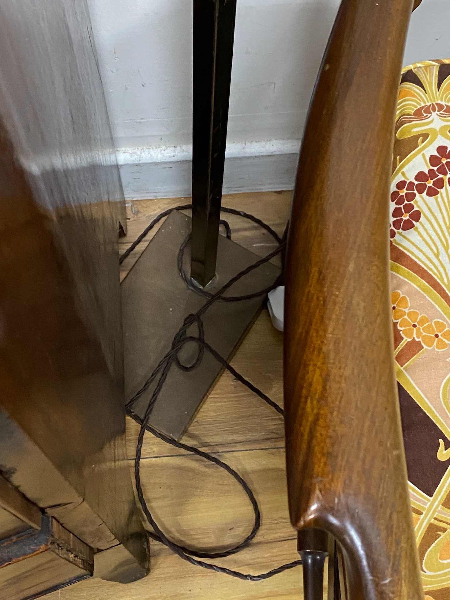 An Edwardian style lacquered brass telescopic lamp standard with green glass shade